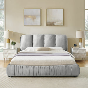 English Elm Queen Upholstered Platform Bed Segmented Velvet Headboard Modern Minimalist Bedroom Frame Gray W487S00570