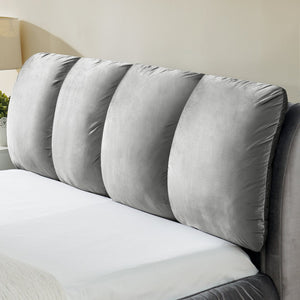 English Elm Queen Upholstered Platform Bed Segmented Velvet Headboard Modern Minimalist Bedroom Frame Gray W487S00570