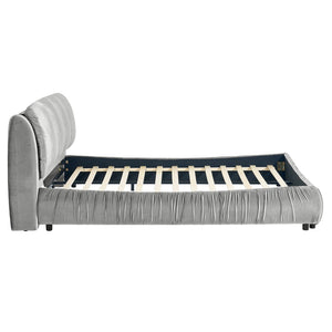 English Elm Queen Upholstered Platform Bed Segmented Velvet Headboard Modern Minimalist Bedroom Frame Gray W487S00570