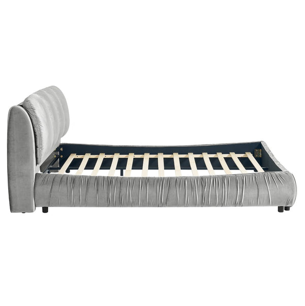 English Elm Queen Upholstered Platform Bed Segmented Velvet Headboard Modern Minimalist Bedroom Frame Gray W487S00570