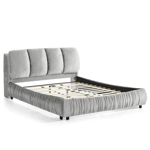 English Elm Queen Upholstered Platform Bed Segmented Velvet Headboard Modern Minimalist Bedroom Frame Gray W487S00570