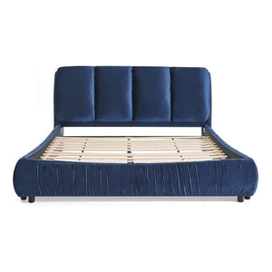 English Elm Queen Upholstered Platform Bed Segmented Velvet Headboard Modern Minimalist Bedroom Frame Dark Blue W487S00571