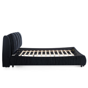 English Elm Queen Upholstered Platform Bed Segmented Velvet Headboard Modern Minimalist Bedroom Frame Black W487S00572