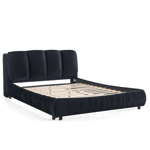 English Elm Queen Upholstered Platform Bed Segmented Velvet Headboard Modern Minimalist Bedroom Frame Black W487S00572