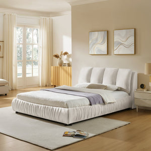 English Elm Queen Upholstered Platform Bed Segmented Velvet Headboard Modern Minimalist Bedroom Frame Beige W487S00573