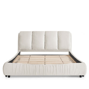 English Elm Queen Upholstered Platform Bed Segmented Velvet Headboard Modern Minimalist Bedroom Frame Beige W487S00573