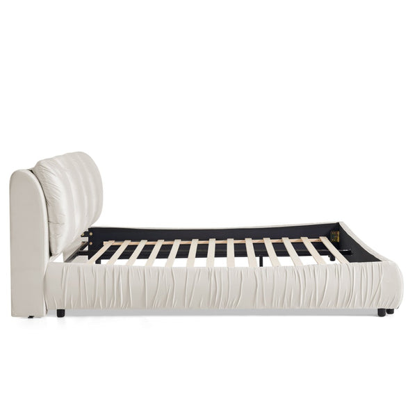 English Elm Queen Upholstered Platform Bed Segmented Velvet Headboard Modern Minimalist Bedroom Frame Beige W487S00573