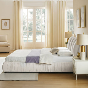 English Elm Queen Upholstered Platform Bed Segmented Velvet Headboard Modern Minimalist Bedroom Frame Beige W487S00573