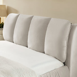 English Elm Queen Upholstered Platform Bed Segmented Velvet Headboard Modern Minimalist Bedroom Frame Beige W487S00573