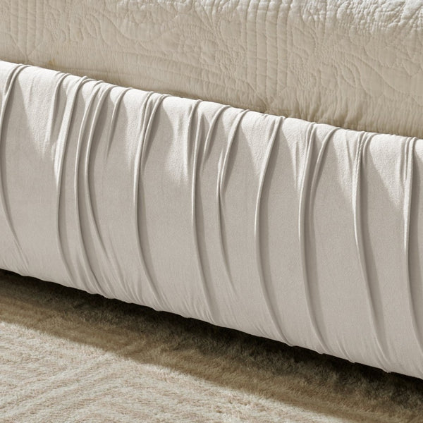 English Elm Queen Upholstered Platform Bed Segmented Velvet Headboard Modern Minimalist Bedroom Frame Beige W487S00573