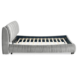English Elm King Upholstered Platform Bed Sculpted Velvet Headboard with Pleated Panel Frame Gray W487S00574