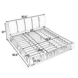 English Elm King Upholstered Platform Bed Sculpted Velvet Headboard with Pleated Panel Frame Gray W487S00574