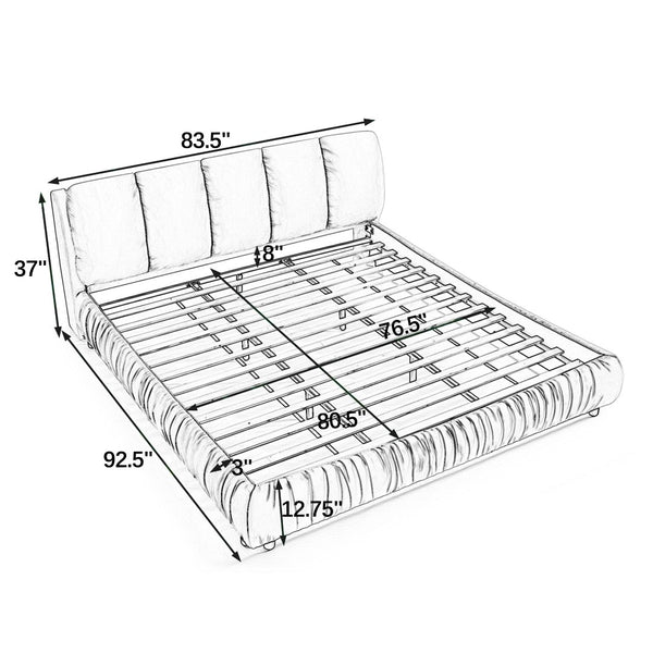 English Elm King Upholstered Platform Bed Sculpted Velvet Headboard with Pleated Panel Frame Gray W487S00574