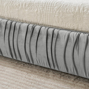English Elm King Upholstered Platform Bed Sculpted Velvet Headboard with Pleated Panel Frame Gray W487S00574