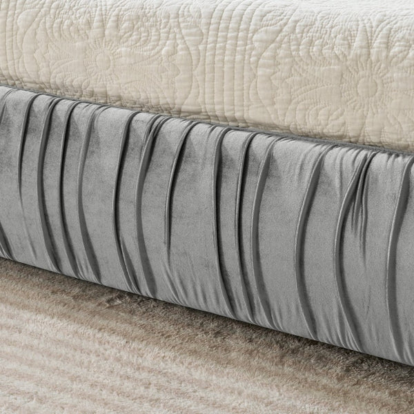English Elm King Upholstered Platform Bed Sculpted Velvet Headboard with Pleated Panel Frame Gray W487S00574