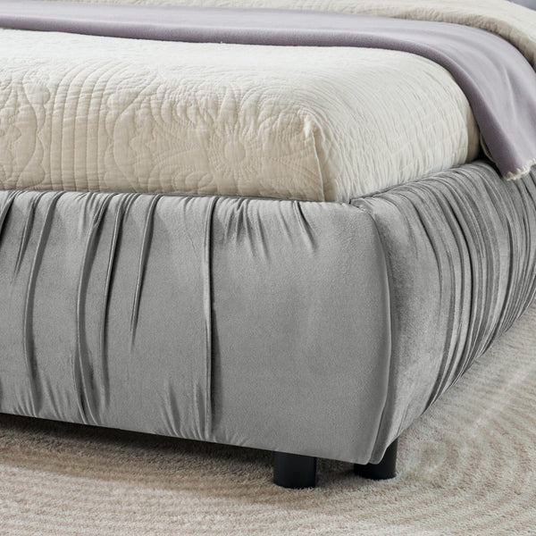 English Elm King Upholstered Platform Bed Sculpted Velvet Headboard with Pleated Panel Frame Gray W487S00574