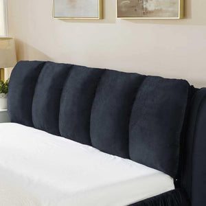 English Elm King Upholstered Platform Bed Sculpted Velvet Headboard with Pleated Panel Frame Black W487S00576