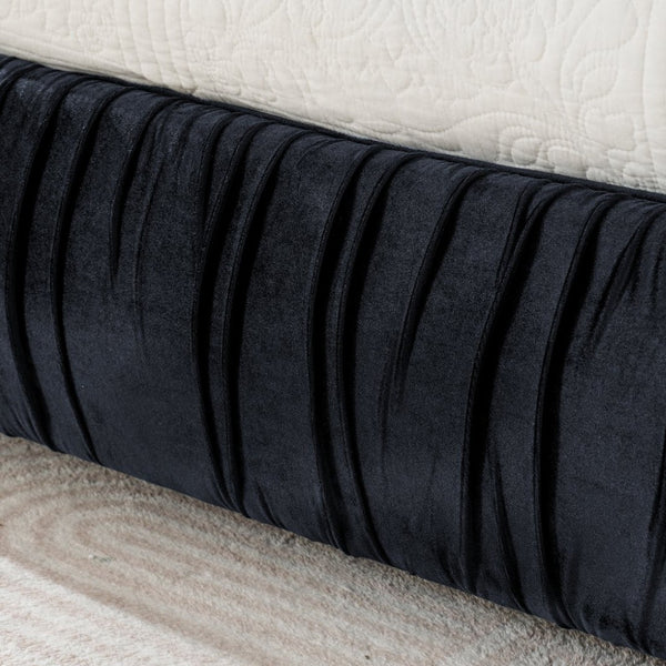 English Elm King Upholstered Platform Bed Sculpted Velvet Headboard with Pleated Panel Frame Black W487S00576