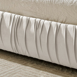English Elm King Upholstered Platform Bed Sculpted Velvet Headboard with Pleated Panel Frame Beige W487S00577