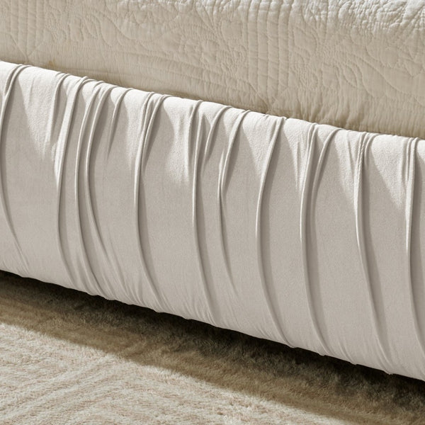 English Elm King Upholstered Platform Bed Sculpted Velvet Headboard with Pleated Panel Frame Beige W487S00577