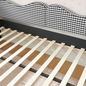 English Elm Full‑size Gingham Upholstered Daybed with Pull-out Trundle and Side Storage Pocket Black W487S00579