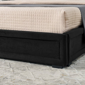 English Elm Queen Platform Bed Glossy Velvet Headboard with Built-in Shelves and Storage Drawers Black W487S00593