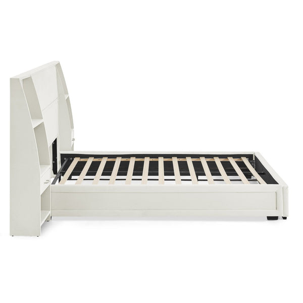 English Elm Queen Platform Bed Glossy Velvet Headboard with Built-in Shelves and Storage Drawers Beige W487S00594