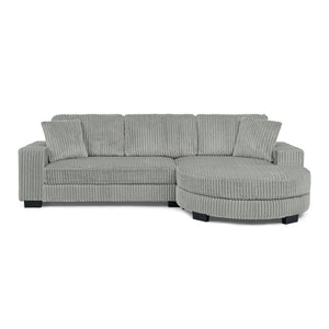 English Elm Corduroy Tufted Sectional Sofa with Convertible L Shaped Chaise and Arc Footstool Grey W487S00595