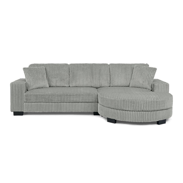 English Elm Corduroy Tufted Sectional Sofa with Convertible L Shaped Chaise and Arc Footstool Grey W487S00595