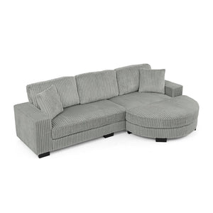 English Elm Corduroy Tufted Sectional Sofa with Convertible L Shaped Chaise and Arc Footstool Grey W487S00595