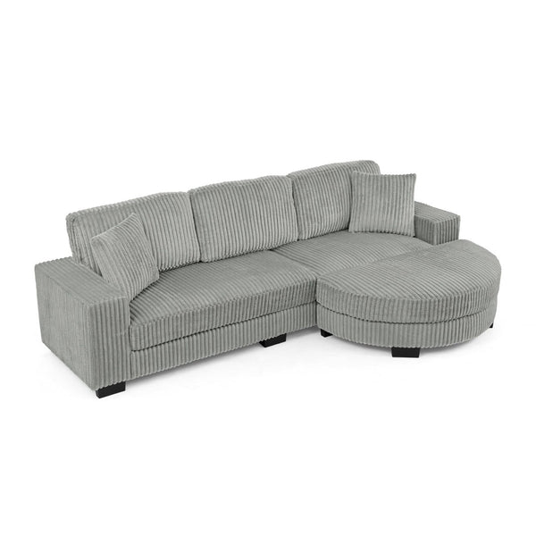 English Elm Corduroy Tufted Sectional Sofa with Convertible L Shaped Chaise and Arc Footstool Grey W487S00595