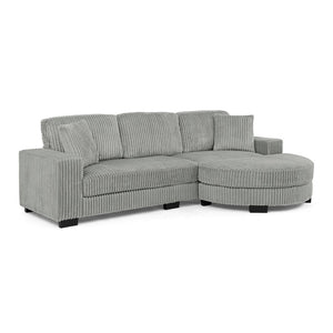 English Elm Corduroy Tufted Sectional Sofa with Convertible L Shaped Chaise and Arc Footstool Grey W487S00595