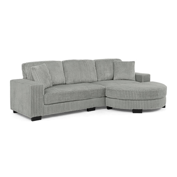 English Elm Corduroy Tufted Sectional Sofa with Convertible L Shaped Chaise and Arc Footstool Grey W487S00595
