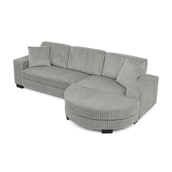 English Elm Corduroy Tufted Sectional Sofa with Convertible L Shaped Chaise and Arc Footstool Grey W487S00595