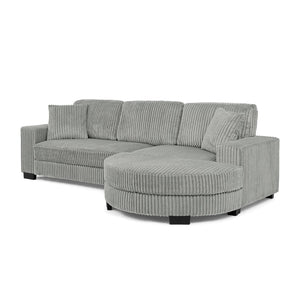 English Elm Corduroy Tufted Sectional Sofa with Convertible L Shaped Chaise and Arc Footstool Grey W487S00595