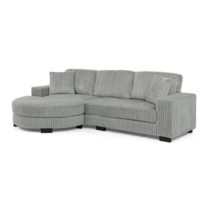 English Elm Corduroy Tufted Sectional Sofa with Convertible L Shaped Chaise and Arc Footstool Grey W487S00595