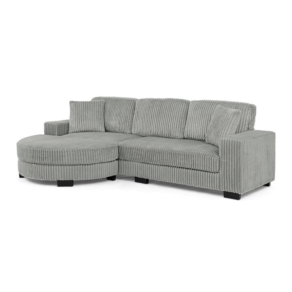 English Elm Corduroy Tufted Sectional Sofa with Convertible L Shaped Chaise and Arc Footstool Grey W487S00595