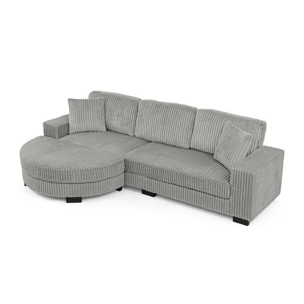 English Elm Corduroy Tufted Sectional Sofa with Convertible L Shaped Chaise and Arc Footstool Grey W487S00595