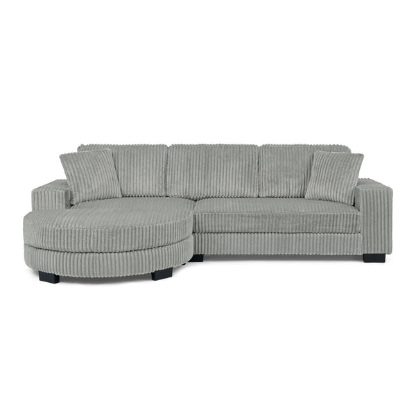 English Elm Corduroy Tufted Sectional Sofa with Convertible L Shaped Chaise and Arc Footstool Grey W487S00595