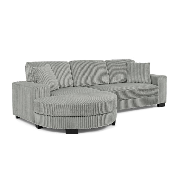 English Elm Corduroy Tufted Sectional Sofa with Convertible L Shaped Chaise and Arc Footstool Grey W487S00595