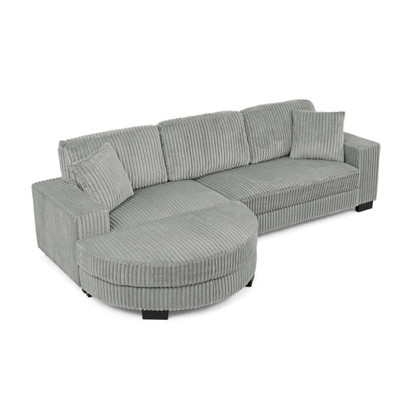 English Elm Corduroy Tufted Sectional Sofa with Convertible L Shaped Chaise and Arc Footstool Grey W487S00595