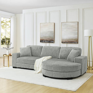 English Elm Corduroy Tufted Sectional Sofa with Convertible L Shaped Chaise and Arc Footstool Grey W487S00595