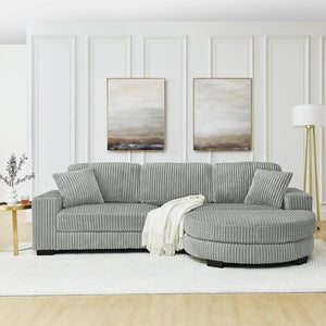 English Elm Corduroy Tufted Sectional Sofa with Convertible L Shaped Chaise and Arc Footstool Grey W487S00595