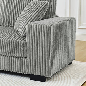 English Elm Corduroy Tufted Sectional Sofa with Convertible L Shaped Chaise and Arc Footstool Grey W487S00595