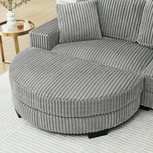 English Elm Corduroy Tufted Sectional Sofa with Convertible L Shaped Chaise and Arc Footstool Grey W487S00595
