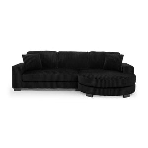 English Elm Corduroy Tufted Sectional Sofa with Convertible L Shaped Chaise and Arc Footstool Black W487S00596