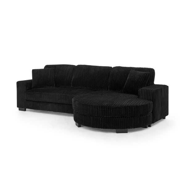 English Elm Corduroy Tufted Sectional Sofa with Convertible L Shaped Chaise and Arc Footstool Black W487S00596