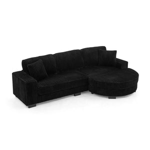 English Elm Corduroy Tufted Sectional Sofa with Convertible L Shaped Chaise and Arc Footstool Black W487S00596