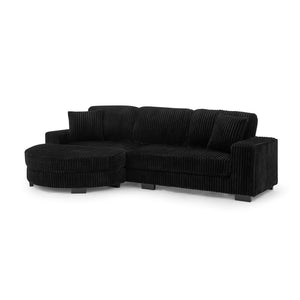 English Elm Corduroy Tufted Sectional Sofa with Convertible L Shaped Chaise and Arc Footstool Black W487S00596
