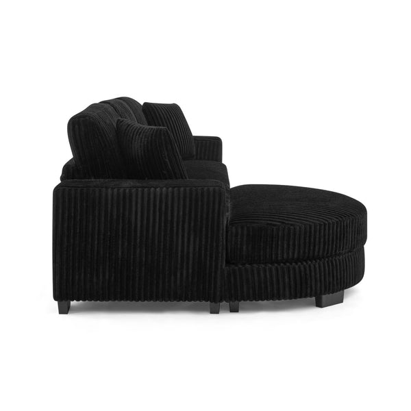 English Elm Corduroy Tufted Sectional Sofa with Convertible L Shaped Chaise and Arc Footstool Black W487S00596